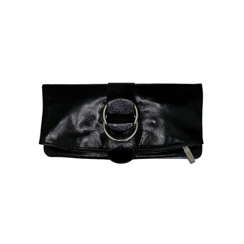 HOBO international Black Patent Leather Fold-over Clutch Bag